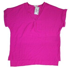 FSL Apparel Shirt Hot Pink Magenta V Neck Short Sleeve Womens Large New w Tags